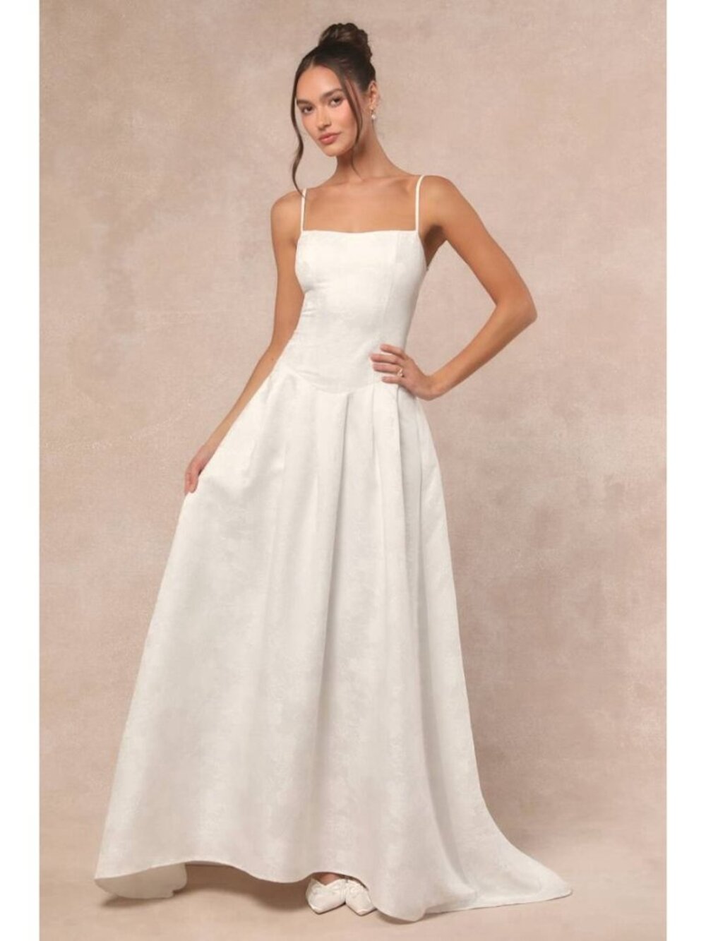 Lulus Arabella Wedding Dress Sz Small White Jacquard Lace Up Back Gown Bridal - Picture 4 of 7